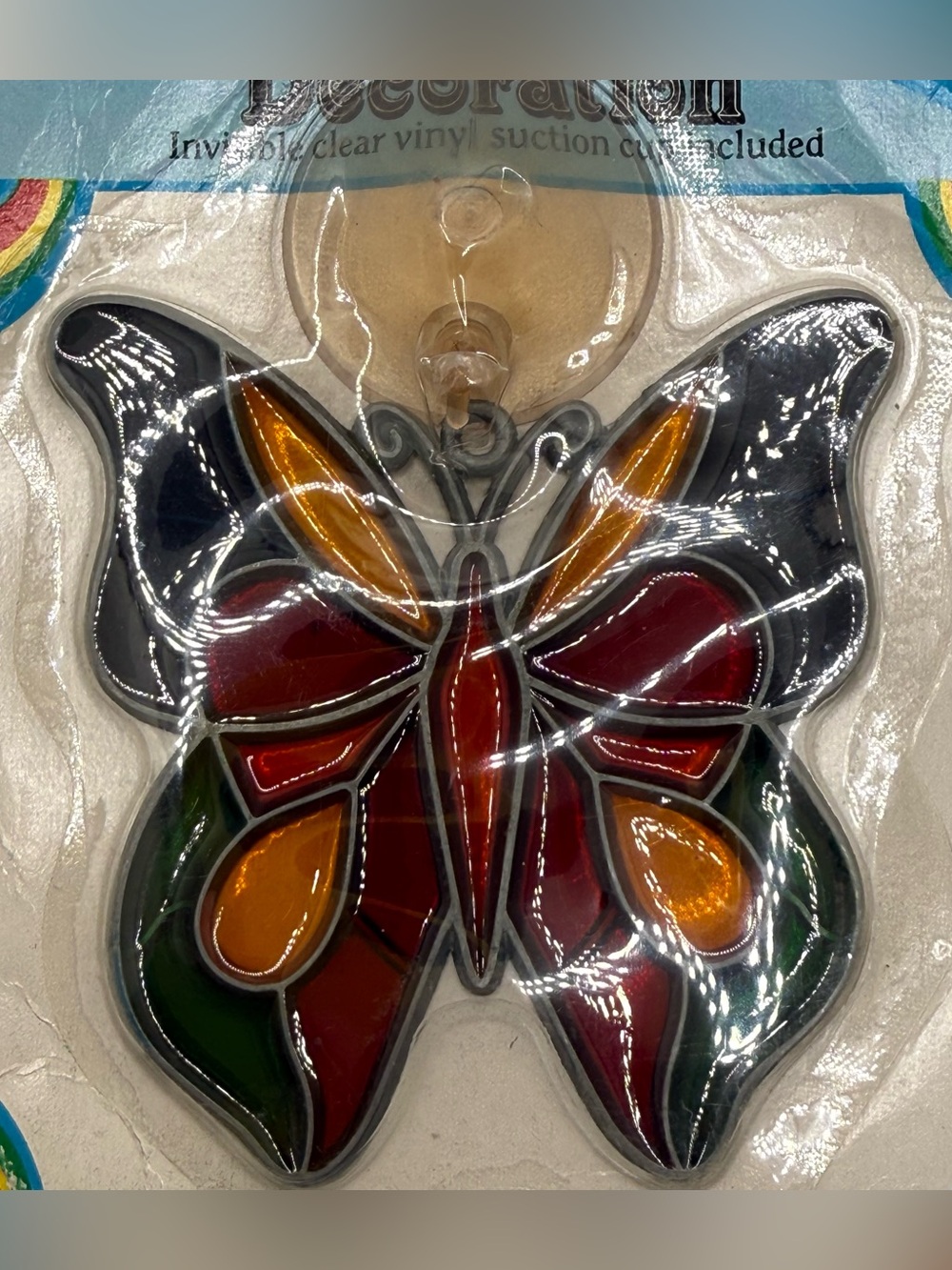 Vintage Butterfly Stained-Glass Style Suction Window Decor - Multicolor